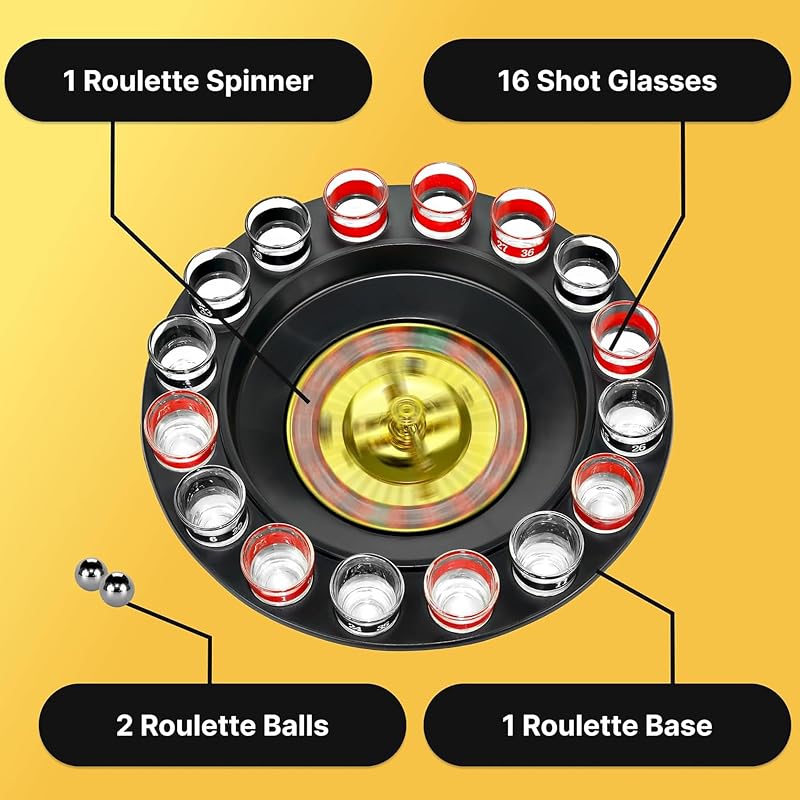Shot Glass Roulette – Drinking Game Set (2 Balls and 16 Glasses) 16PCS Set Black FON-10046