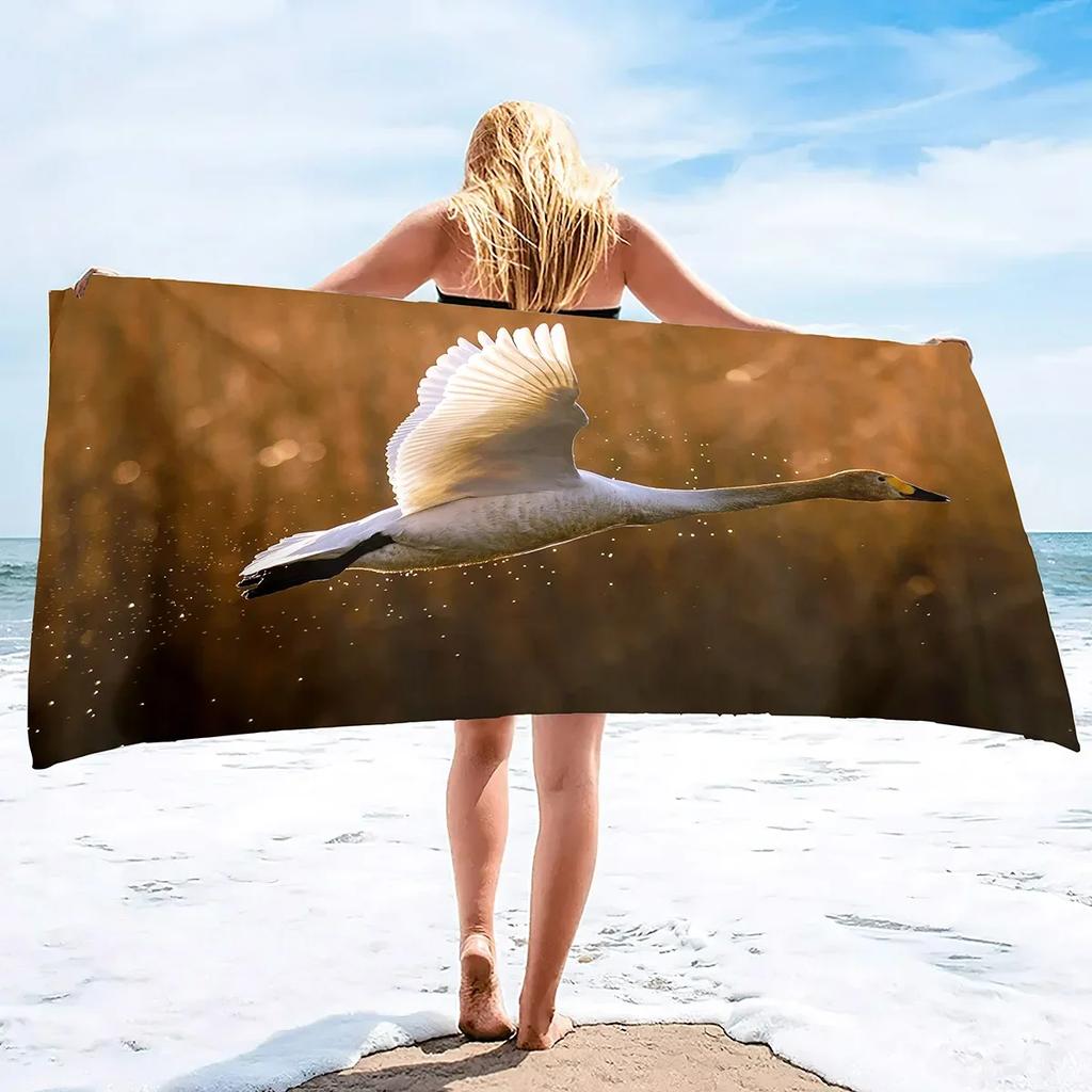 White Crane Print Beach Towel,Extra Large Pool Swim Travel Soft Towels Blanket Bulk Camping Cruise Lounge Chair Cover Gift