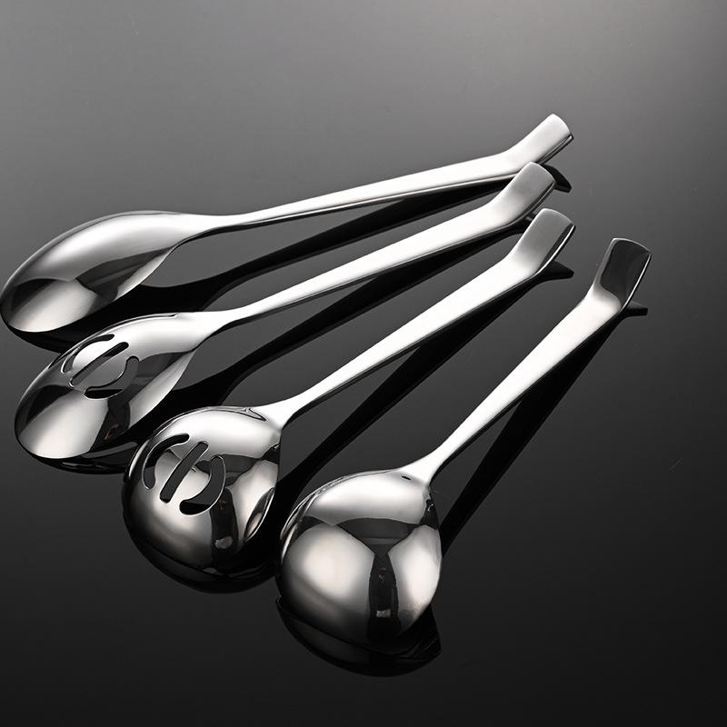 304 common spoon leakage stainless steel tableware New Era large curved square handle vegetable spoon long handle service spoon