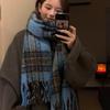 Atmospheric Blue Plaid Scarf for Women in Autumn and Winter Retro Mohair Warm and Thickened Long Tassel Shawl Scarf