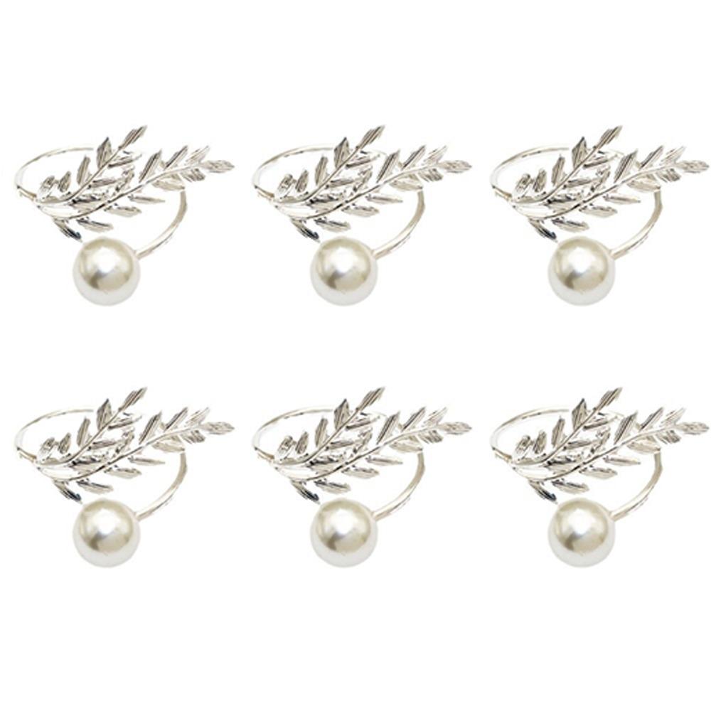 6Pcs Metal Napkin Rings Pearl Wheat Napkin Holder Fashion Napkin Buckle for Wedding Birthday Party