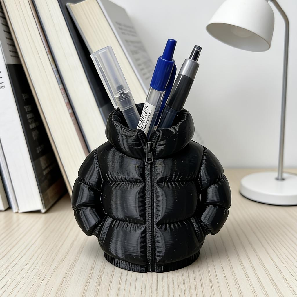 1pc Cute Down Jacket-Shaped Pen Holder, Creative 3D Printed Novelty Coaster Set for Classroom Students, Desktop Stationery