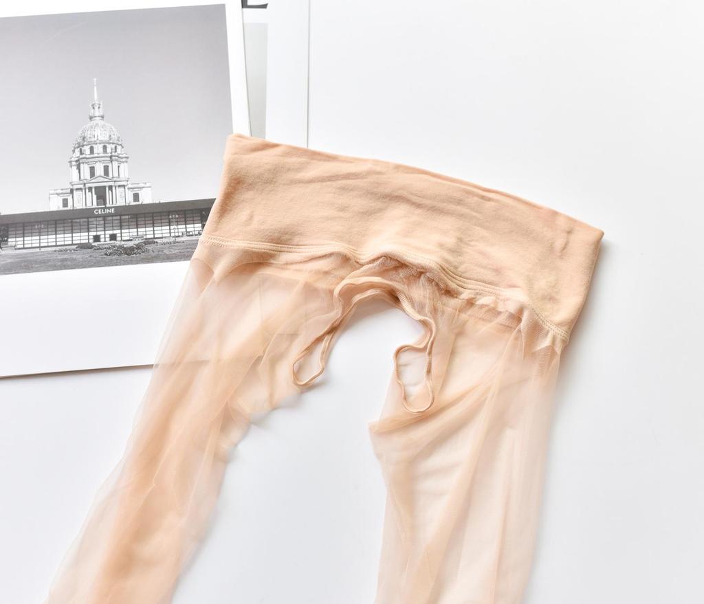 Seamless 360 Core-Spun Plus Size Transparent Black Smooth Touch Open Crotch Summer Stockings