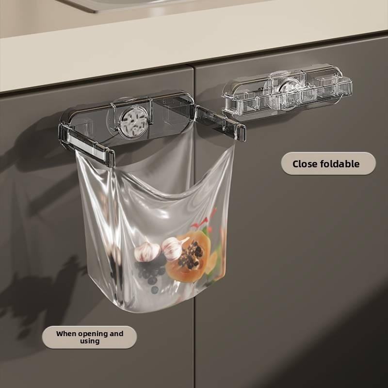 Plastic Suction Cup Trash Bag Holder With Foldable Design For Kitchen And Bathroom Storage
