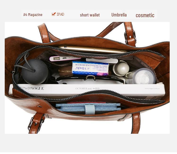 Geantă de mână și geantă tote de umăr la modă pentru femei 2023 din piele cu ceară de ulei - Stil european și american