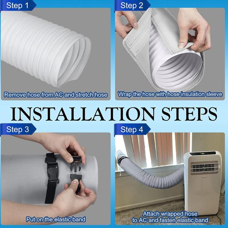 Air Conditioner Hose Sleeve 3 Layer Insulation Reusable Design Easy Installation Hose Insulation for 5in 5.9in Diameter