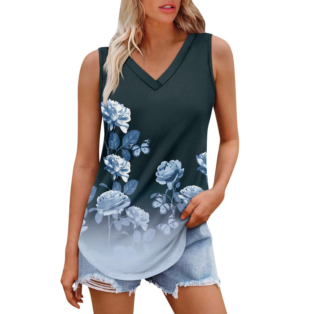 Women's Girl V Neck Tank Top Printing Casual  Top Tank Tops For Women Loose Fit Sleeveless Tops Flowy