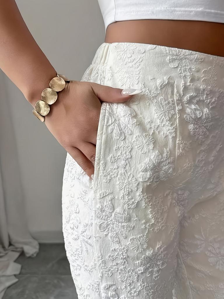 Ladies' Elegant Solid Color Flared Pants - Four Season Pants (with Pockets) Made of Non Stretch Fabric, Featuring Classic Flared Leg Design