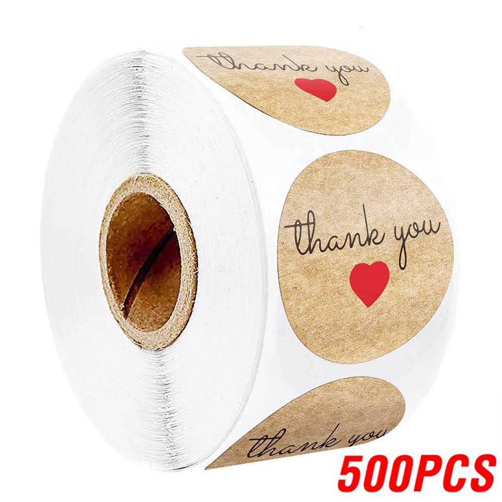 100-500Pcs Vintage Kraft Paper Stickers Scrapbook Gift Stationery Label Stickers Handmade With Love Thank You For The Stickers