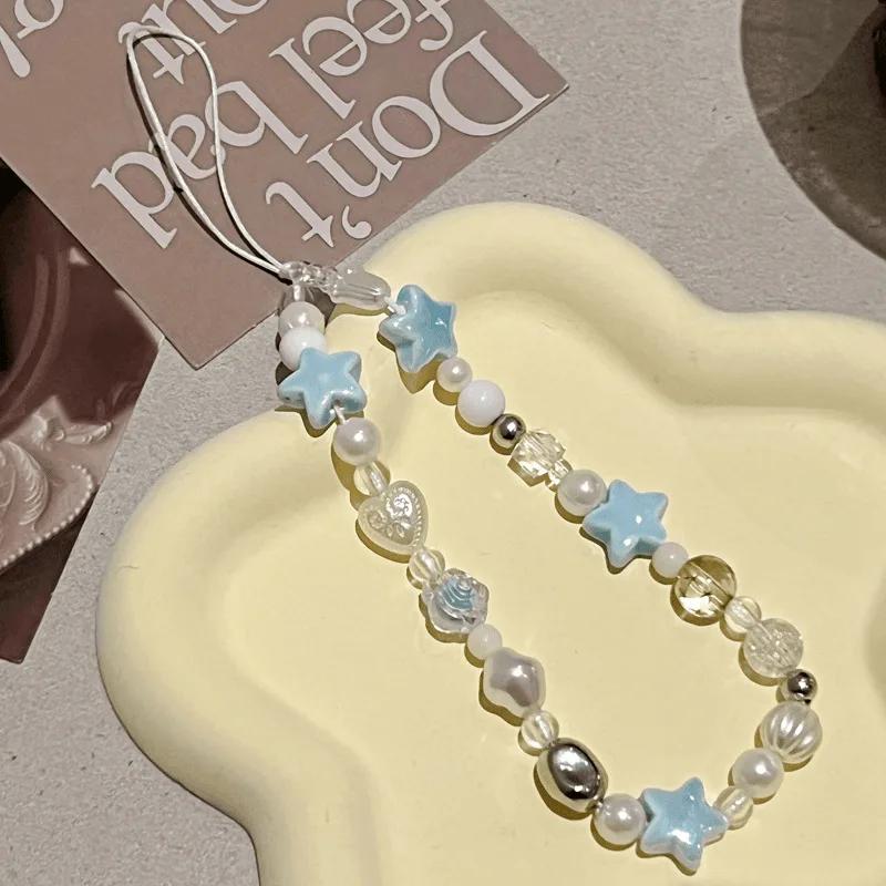

INS Star Pearl Beads Phone wrist Srtap Chain Trendy Pendant Universal Accessories Bracelet Hanging Rope For Girl Pendant