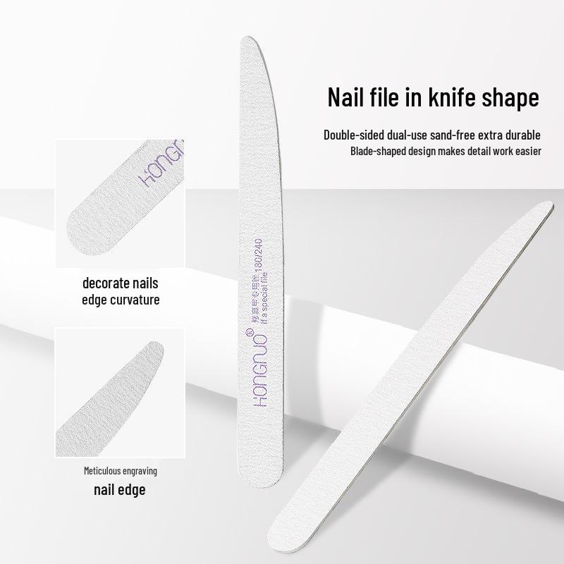 Nail Art Ultra-Thin 180/240 Grit File for Natural Nails - Knife-Shaped Wooden Buffing Tool