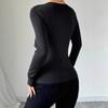 New Women's Sexy Front Chest Mesh Spliced Hollow Solid Color Long-sleeved T-shirt Top