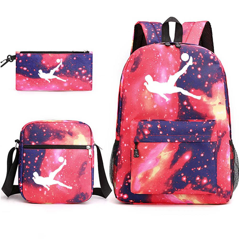 Large capacity schoolbag with shoulder strap; student three-piece pencil case set