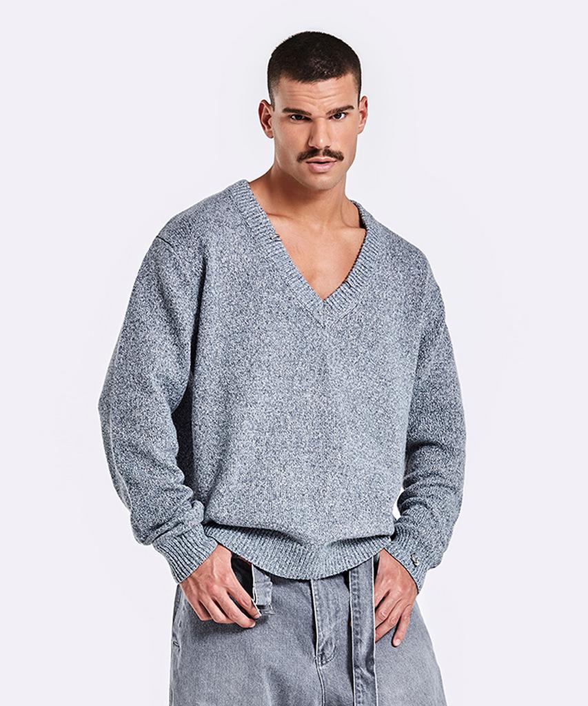 51Peosenteu Piercing V Neck Knit - Gray