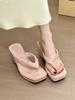 Mint Camellia! Temperament Suede Square Head Metal Buckle Slope Heel Flip-flops Female Summer Toe Thick-soled Slippers