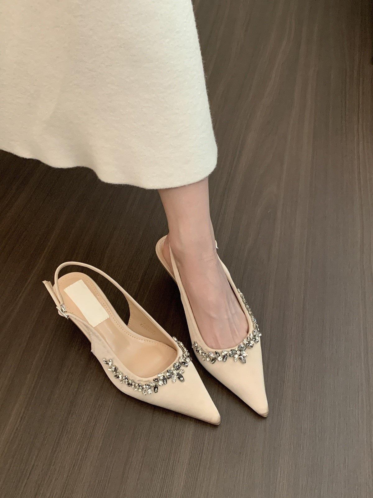 

Босоножки с атласным нюдовым верхом и стразами, женские, весна-осень 2025, новые, темпераментные, на шпильке, не утомляют 39 абрикосовый