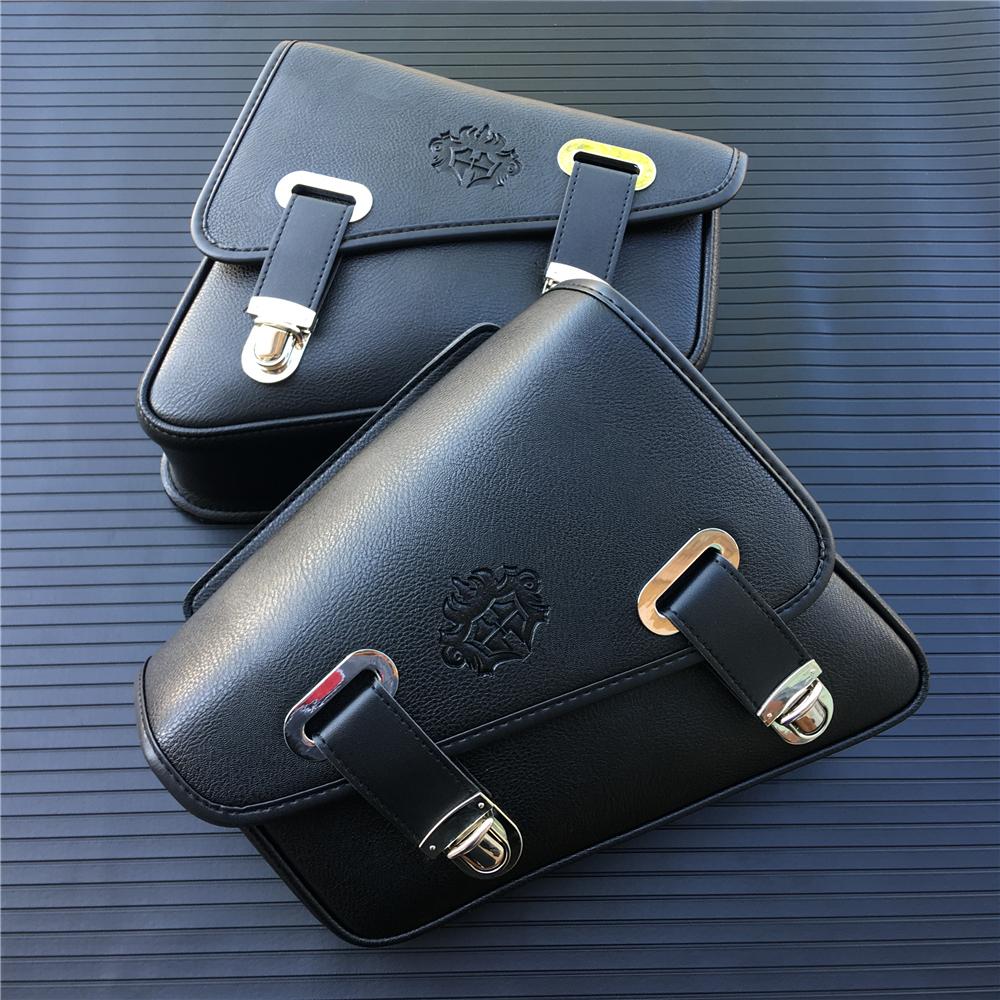Motorcycle Saddlebags Side Tool Bag PU Leather Luggage Saddle Bag Pouch Black B Right