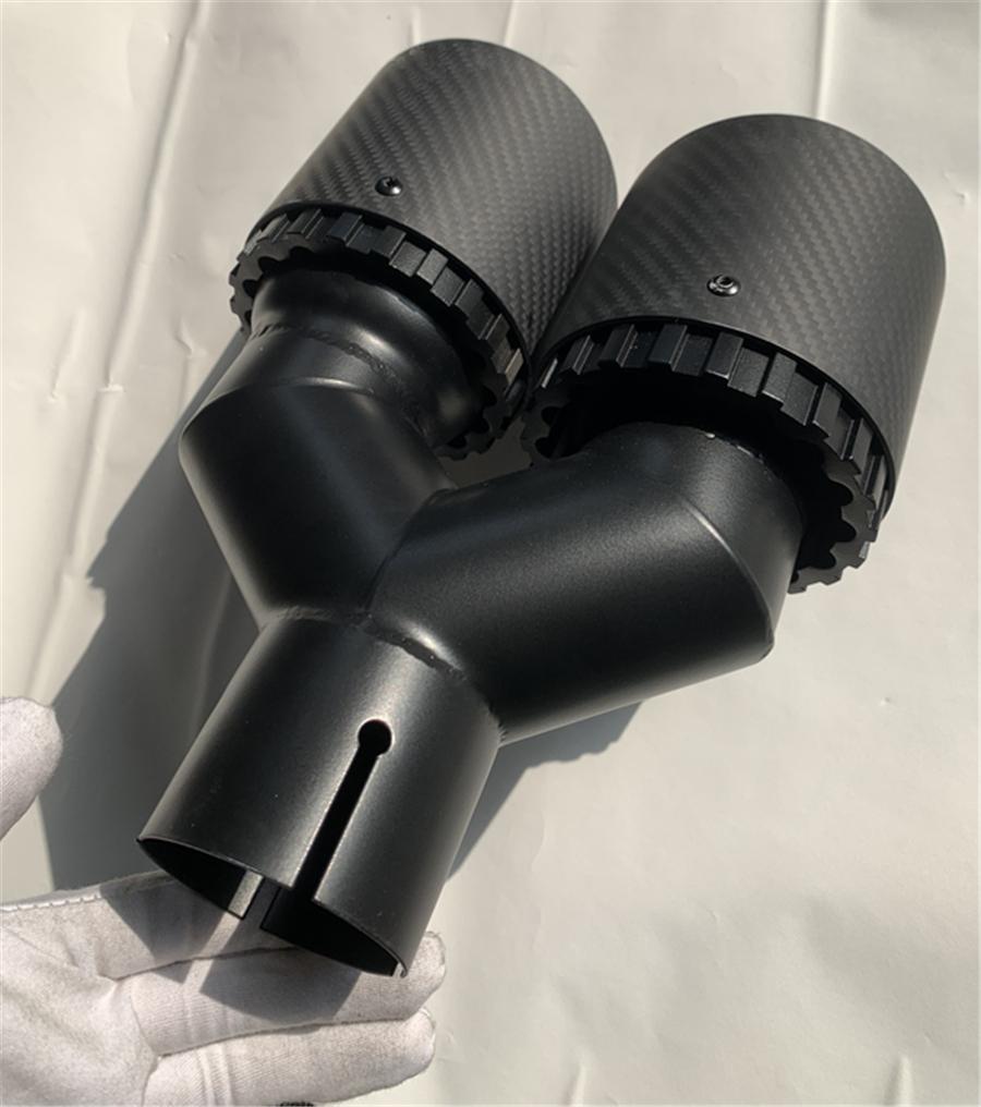 Pair Universal Three Layers 63mm Inlet 89mm Outlet 100% Real Carbon Fiber Car SUV Dual Exhaust Pipe Tail Muffler Tip Plating Black