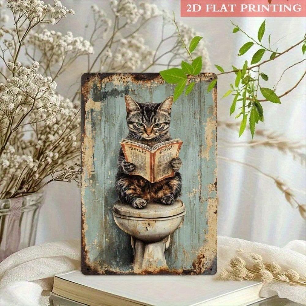 Funny Black Cat Bathroom Metal Sign Vintage Retro Wall Decor 8x12 Inch