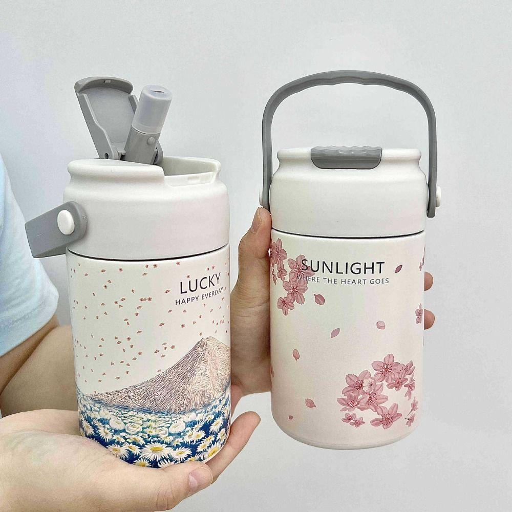 Insulated Hand-held Thermos Cup 316 Stainless Steel Straw Thermal Water Bottle  Practical Gift