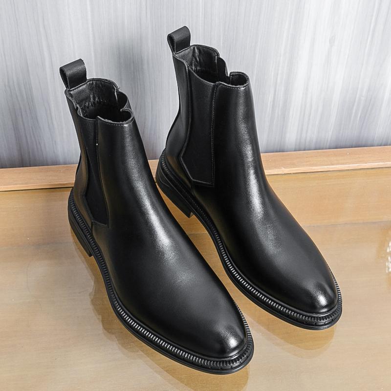 Autumn Winter Warm New Designer Leather Boots for Men Solid Color Fashion Casual Chelsea Boots Male Big Size Platform Shoes Man