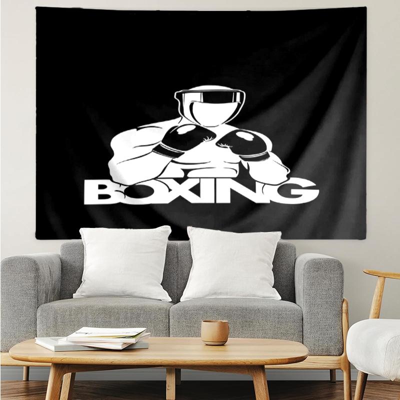 boxing Print Tapestry, Backdrop, Easy Setup, Ideal for Bedroom, Office & Living Room, with Aesthetic Wall Hanging Decor.