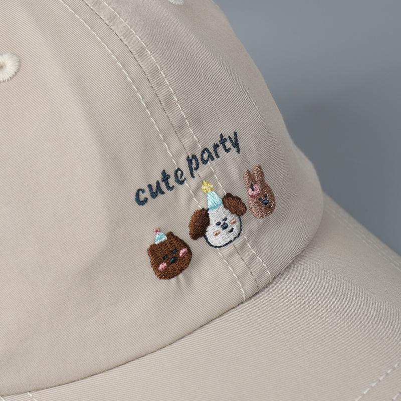 Korean Cute Dog Embroidery Baseball Cap Women Summer Casual Curved Brim Soft Top Pure Cotton Sun Baseball Cap