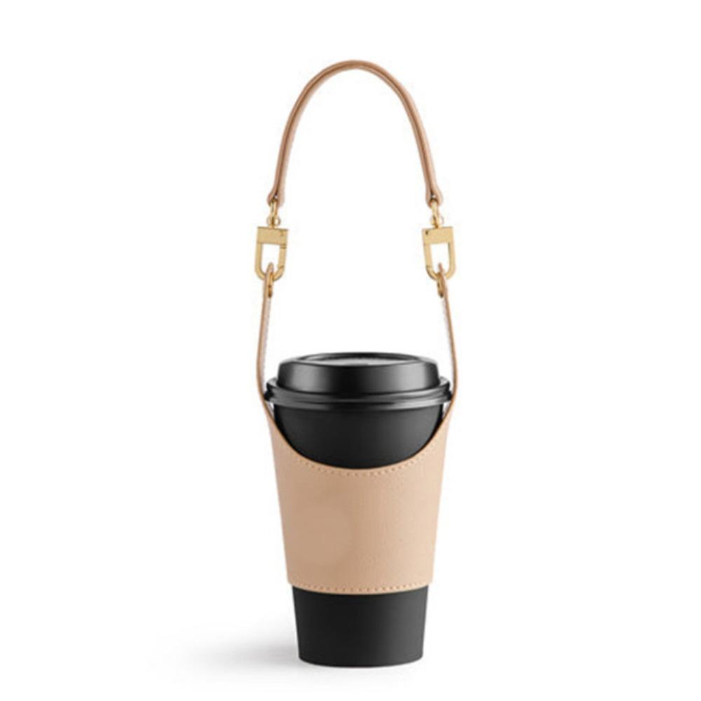 Insulated Leather Cup Holder Black Handle Cup Bag Portable Tumbler Carrier Pouch  Beverage