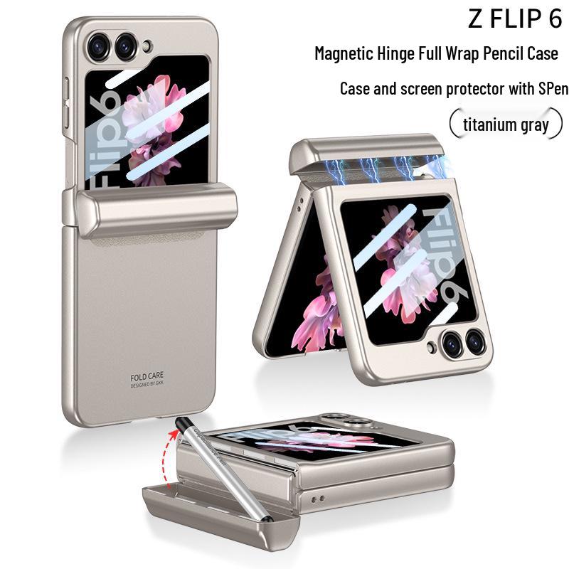Samsung Z Flip6 Magnetic Pen Case: Stylish Holder with Foldable Screen Protection and Durable Hard Shell