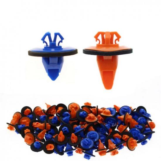 Set of 100: Orange & Blue Trim Moulding Clips For Toyota 75395-35070 75396-35020
