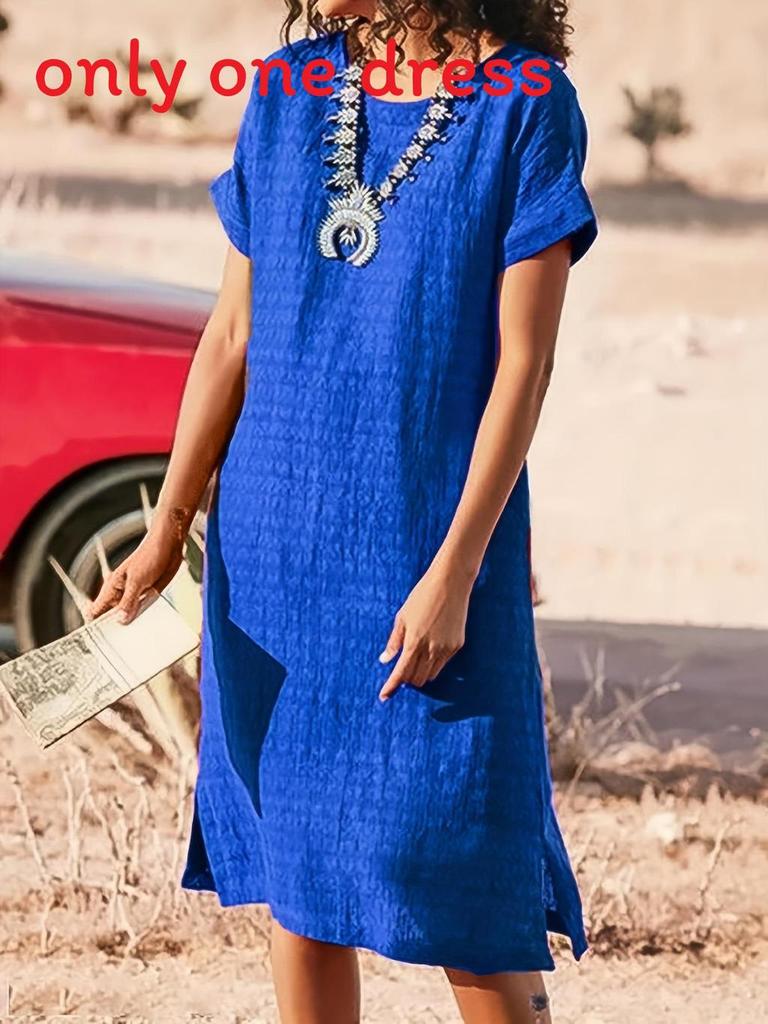Casual Short Sleeve Dress With Spliced Polyester Fabric For Women Spring 2022