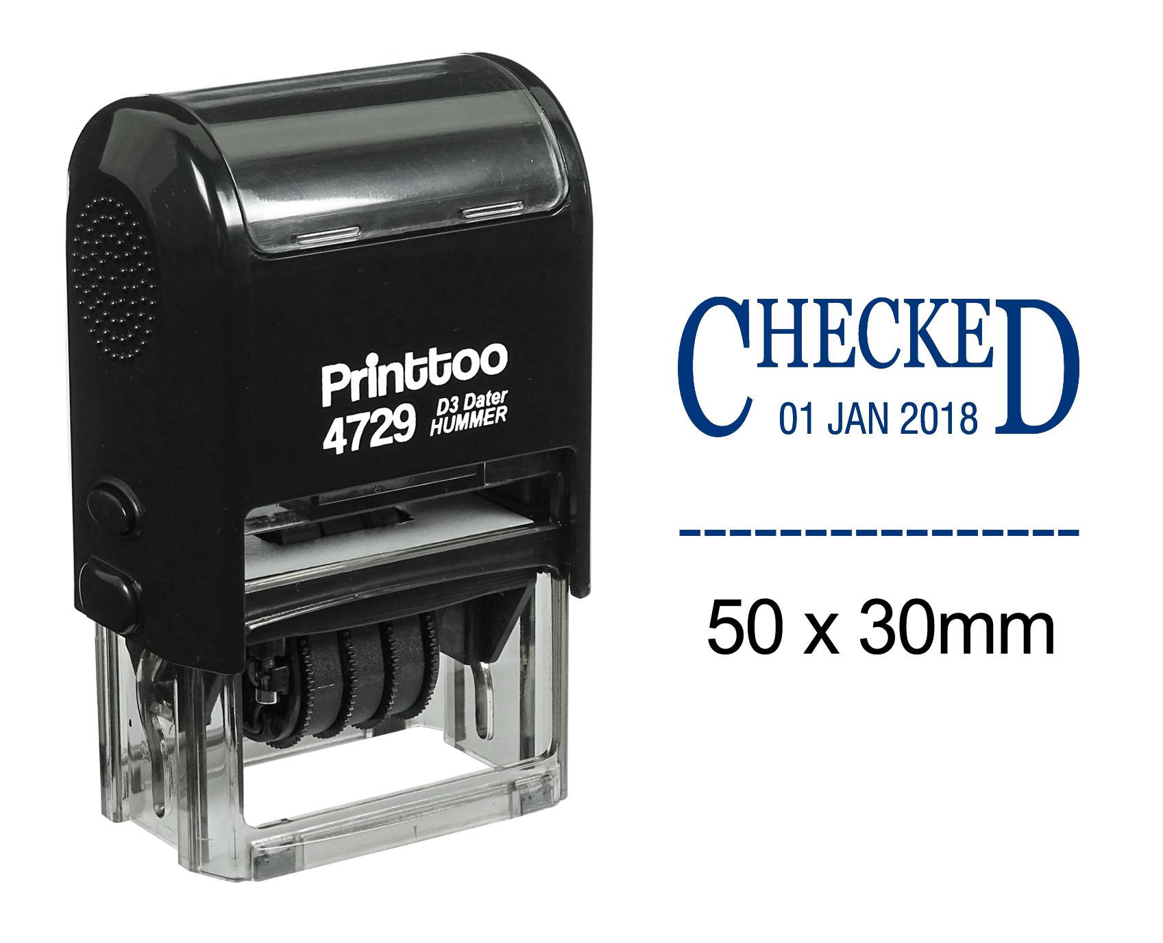 

Printtoo Office Stationery With Checked Text Date Self Inking Dater Rubber 50 mm x 30 mm.(Approx) синій