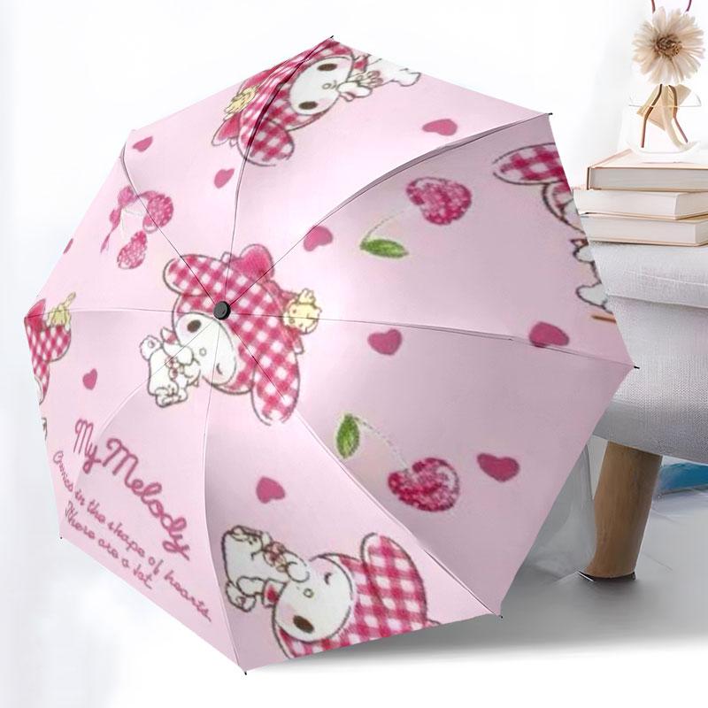 Cute My Melody print folding umbrella, ultra-lightweight and portable sun umbrella, suitable for outdoor use.