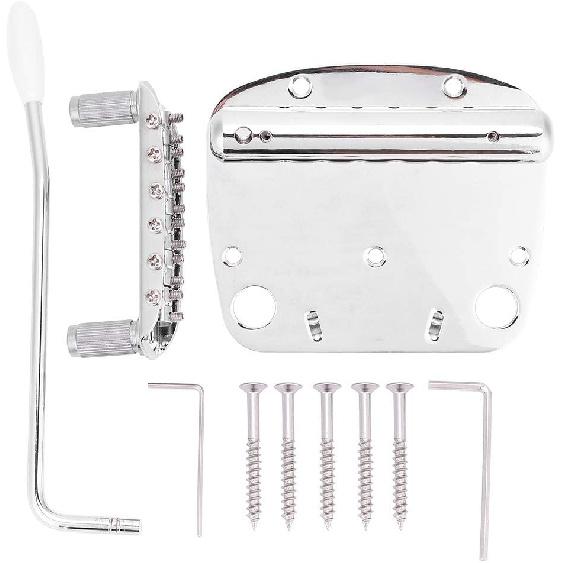 Guitar Tailpiece Set, Plated Copper Zinc Alloy + Steel Adjusted Saddle Height Tailpiece Bridge Set, for Guitars Mustang Guitar