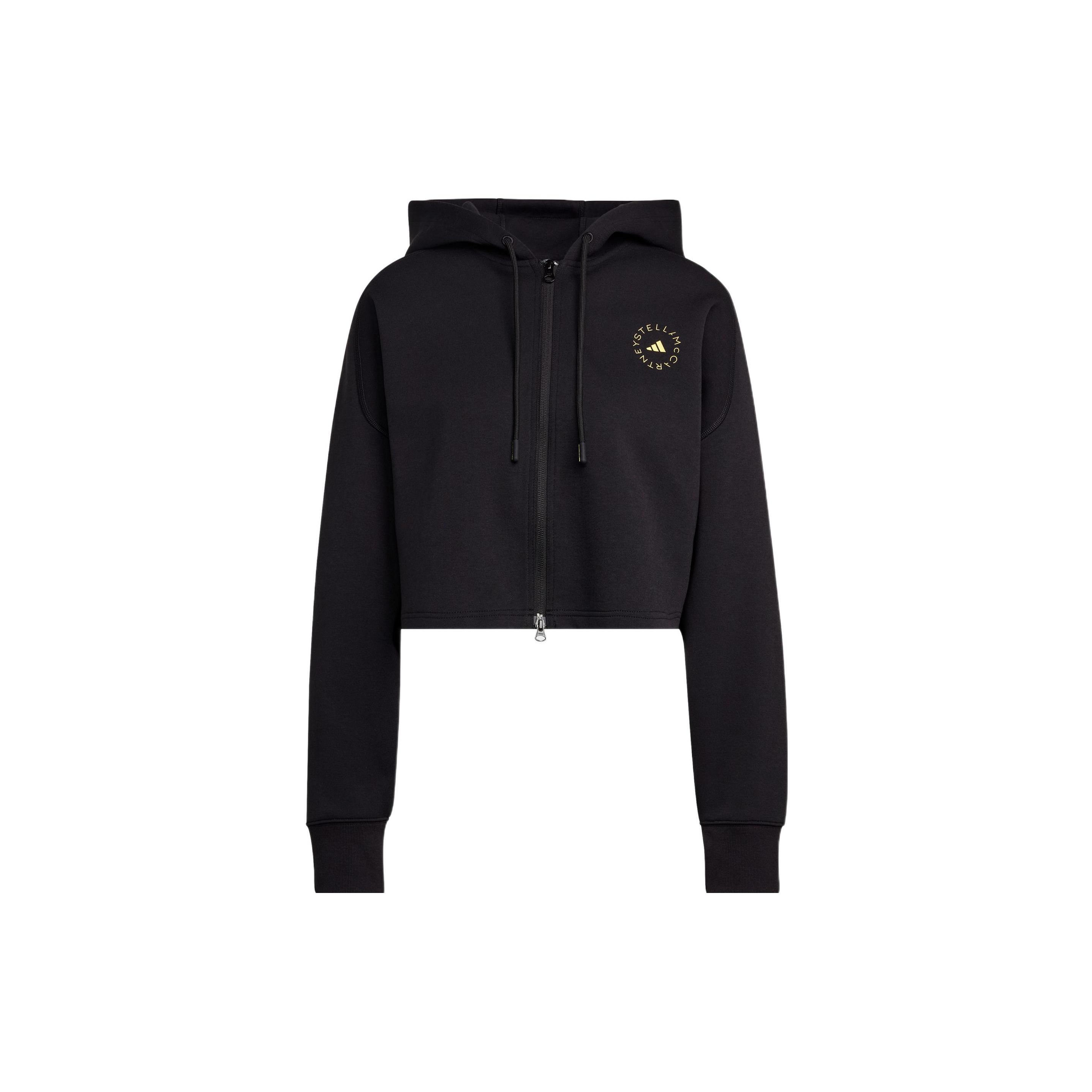 Adidas Stella Mccartney Solid Color Printed Logo Zip Hoodie Casual Outerwear Women Black HG1946 L