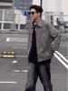 Cleanfit gray short leather jacket American ruffian handsome high-end men's vintage lapel locomotive leather jacket
