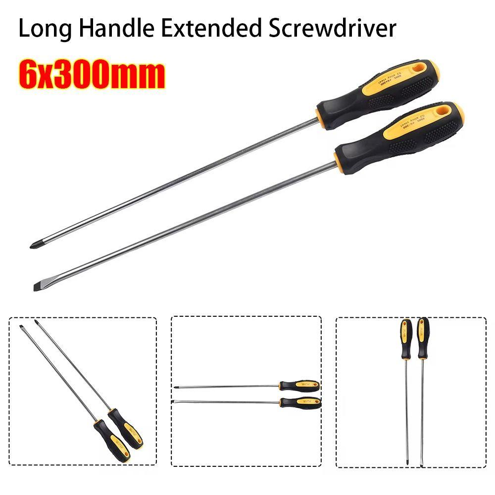 6x300mm Screwdriver Long Slotted Cross Head Screwdriver Bits Rubber Handle Multipurpose Magnetlc Manual Screw Driver Tools
