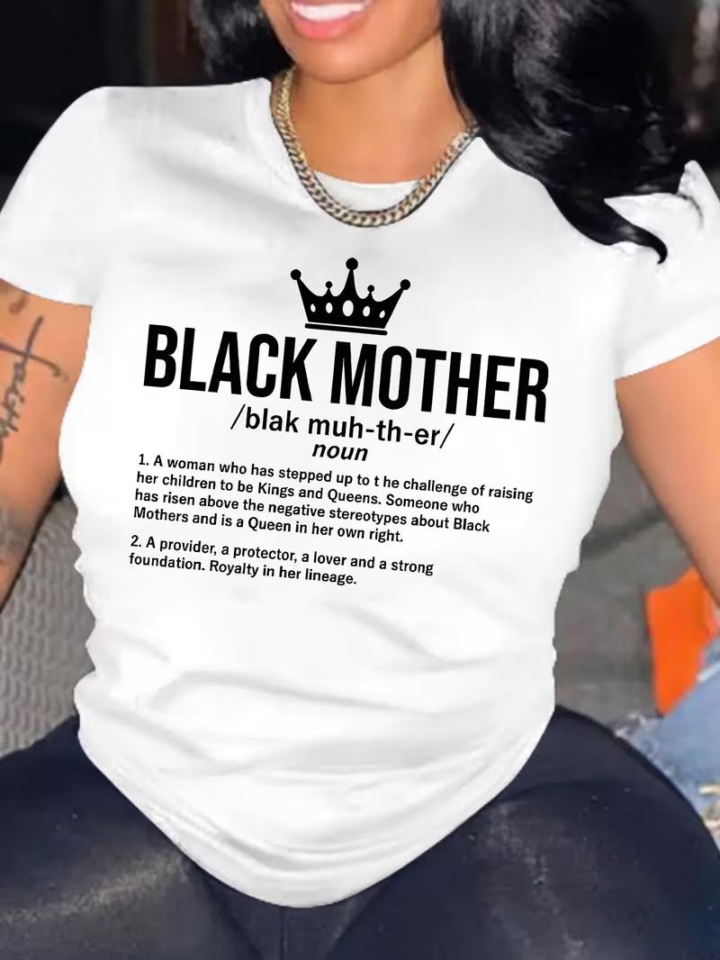 Womens Black Mother Graphic TShirt Casual Tee with Bold Lettering Crown Design Spring Summer Fall Ladies T Shirts S
