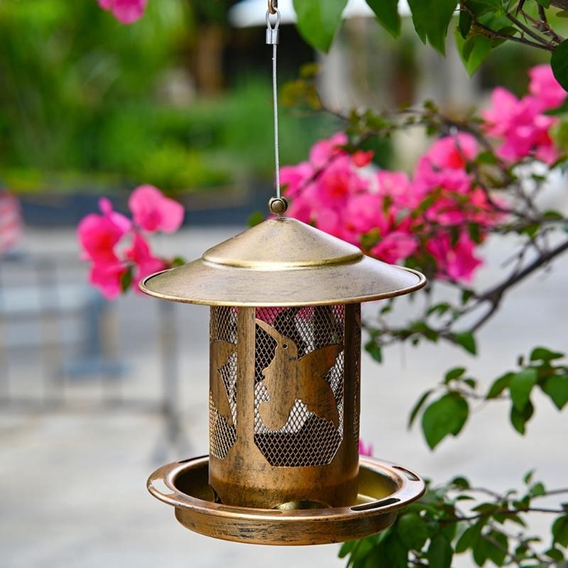 Rostfreier Metall Wildvogelfutterspender Futtertablett Eichhörnchensicheres Design Einfüllbar Aufhänger für Vogelbeobachtung im Garten