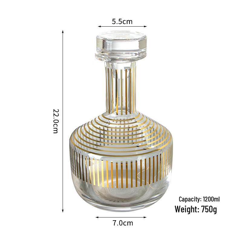 Gold Striped Handmade Glass Wine Decanter