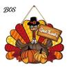Festive Thanksgiving Board Wooden Sign, Turkey and Pumpkin Welcome Wall Hanging Decor with "Give Thanks" Outdoor , Rustic Farmhouse Fall Harvest