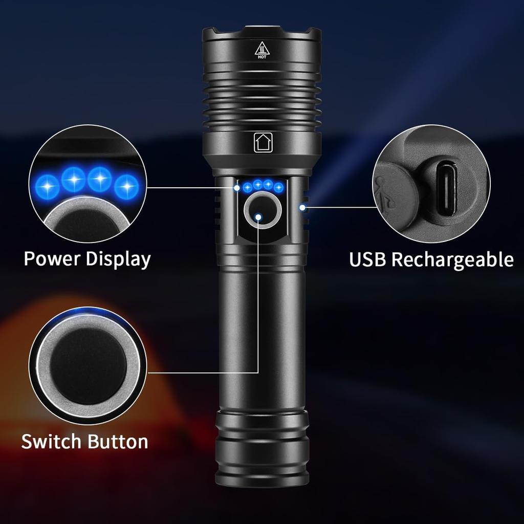 Rechargeable Flashlights High Lumens, 990000lm Super Bright Flashlight Rechargeable with 5Mode, High Powered Tactical Flashlights High Lumens,