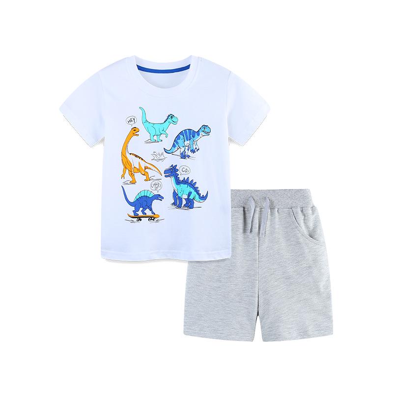 Summer Dinosaur Print Boys' Short Sleeve Set - European & American Style