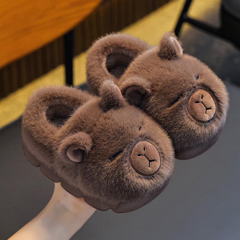 Capybara Kids' Winter Cotton Plush Slippers - Warm, Cozy Shoes for Boys and Girls