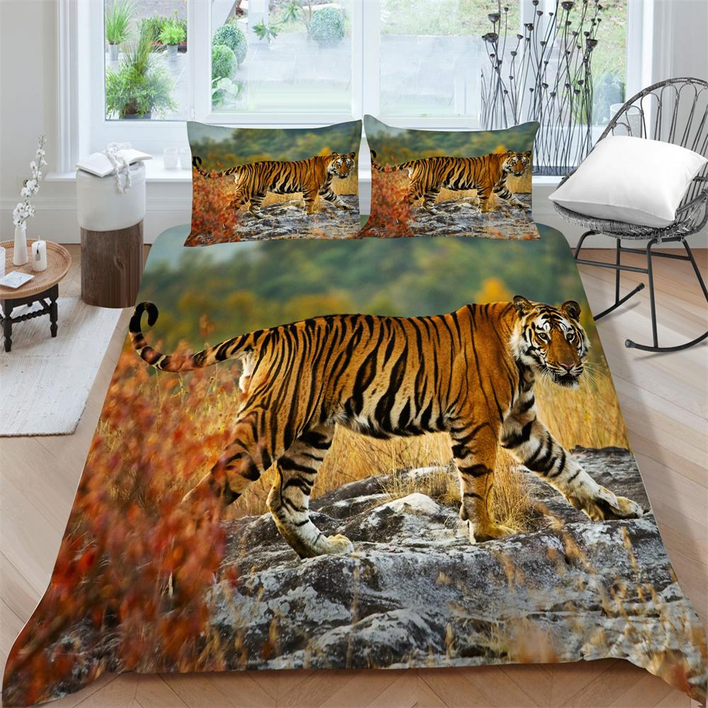 Bedding Clothes Tiger Print Duvet Cover Set Polyester Men Single Double Size Home Textiles Soft Quilt Cover Pillowcase
