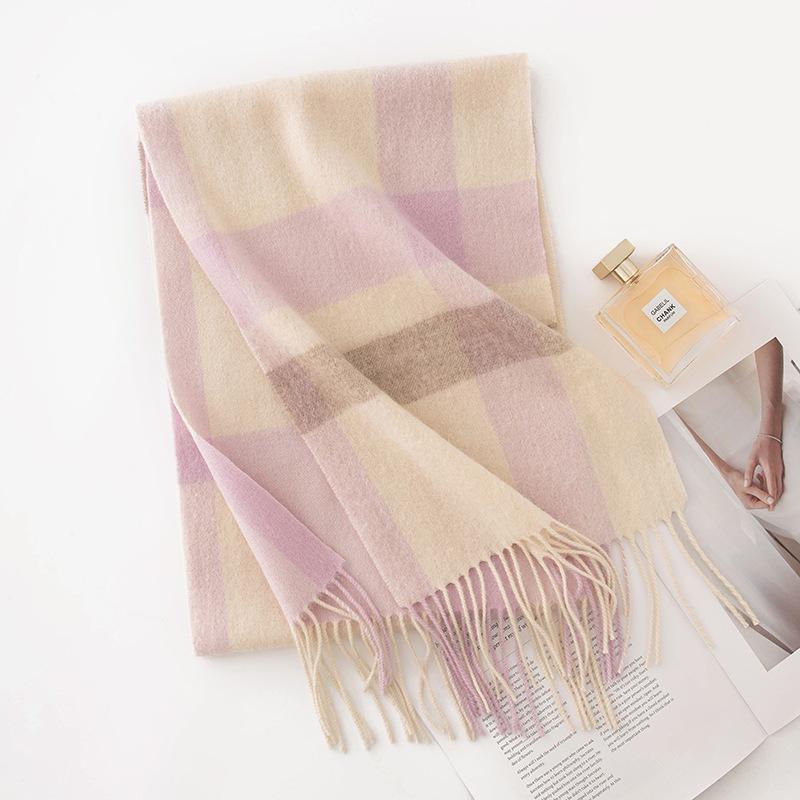 

Korean Atmosphere Scarf High Wool Pink Plaid Scarf British Classic Couple Winter Warm Scarf 30*190cm