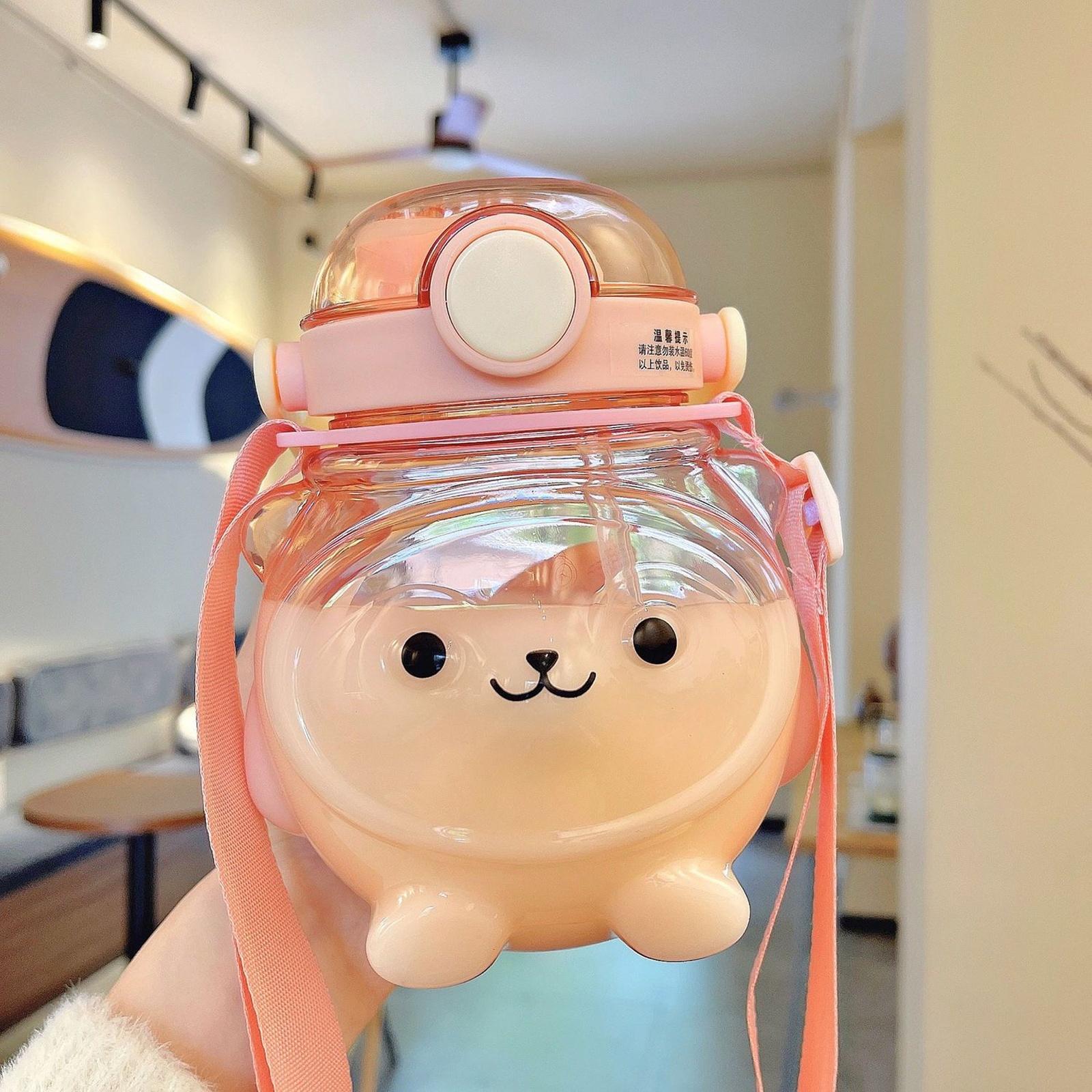 

Cute Double Drink Water Cup Cartoon Bear Straw Cup for Kids Girls Large Capacity Plastic Cup one size розовый