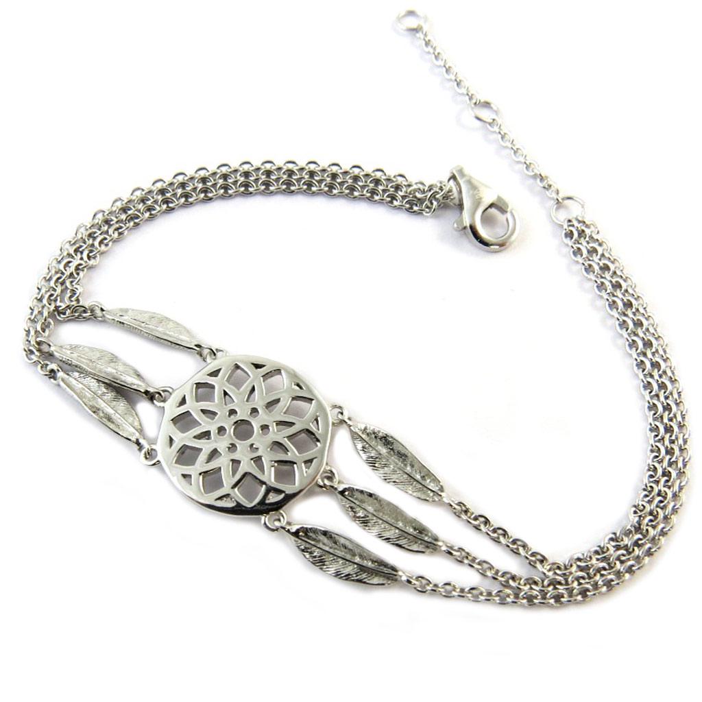 Les Trésors De Lily [P1263] - Bracelet argent 'Navajos' argenté (rhodié) dreamcatcher attrape rêves