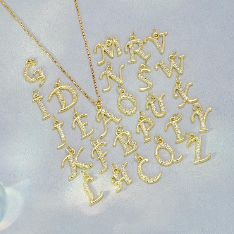 European & American Gold-Plated Copper Zircon Letter Necklace - High-End DIY Jewelry Accessory
