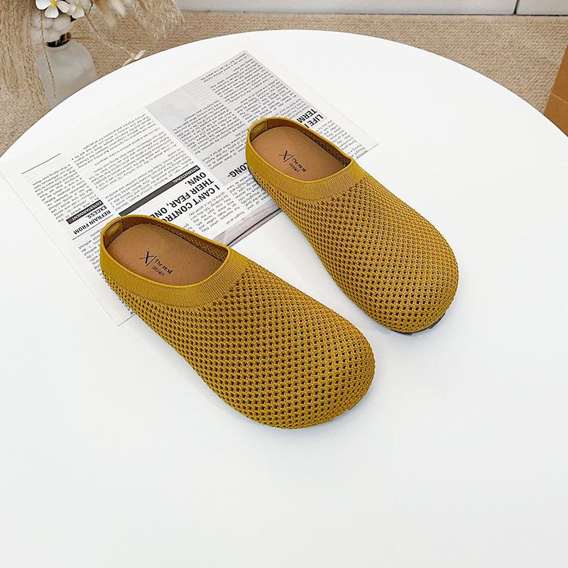 

Summer shallow mouth bag head slippers women s flying woven hollow mesh breathable one pedal casual outer wear bag head slippers 40 жёлтый